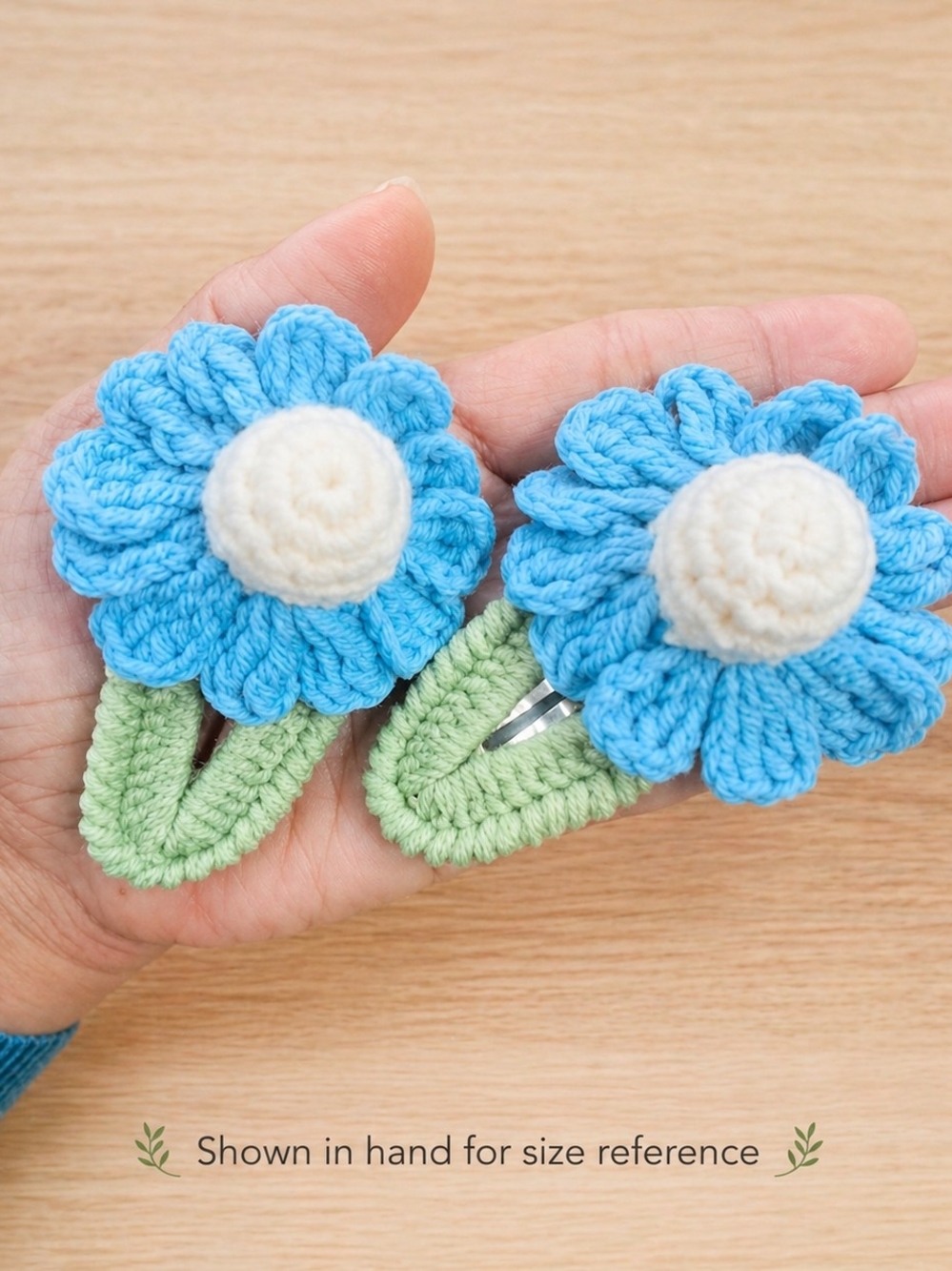 Handmade Pink & Blue Crochet Flower Hair Clips for Kids